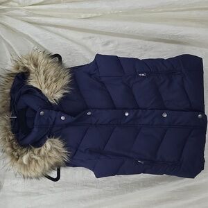 Gap Fur Trim Puffer Vest Blue Womens sz Small